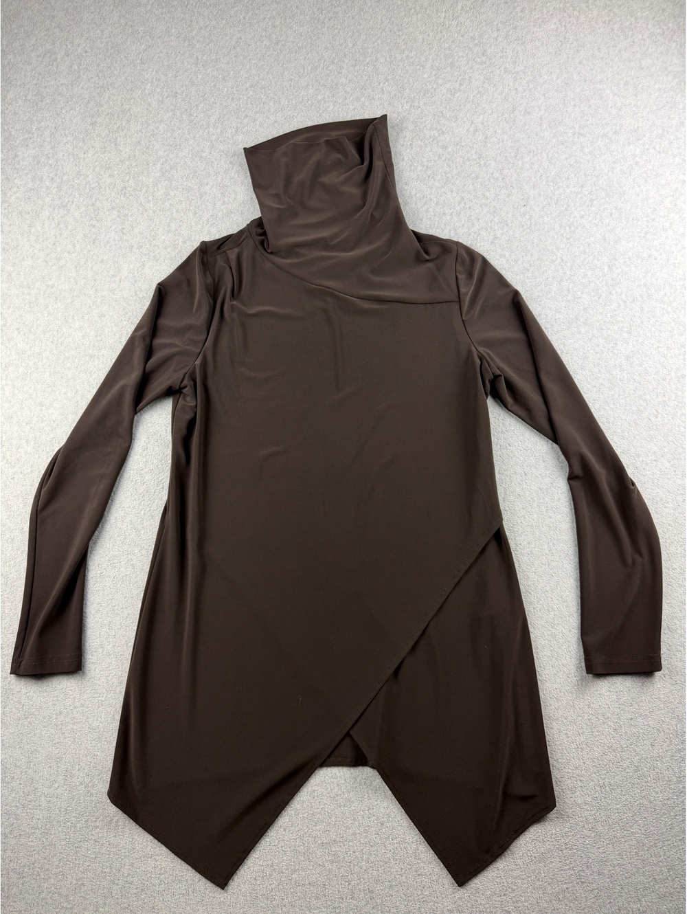 Joseph Ribkoff Tiger Eye Turtleneck Tunic Sz 8 Brown Asymmetrical Draped Top